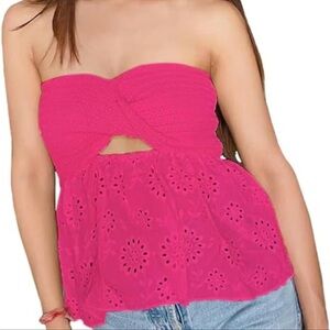 Pink knitted twist flowy tube top